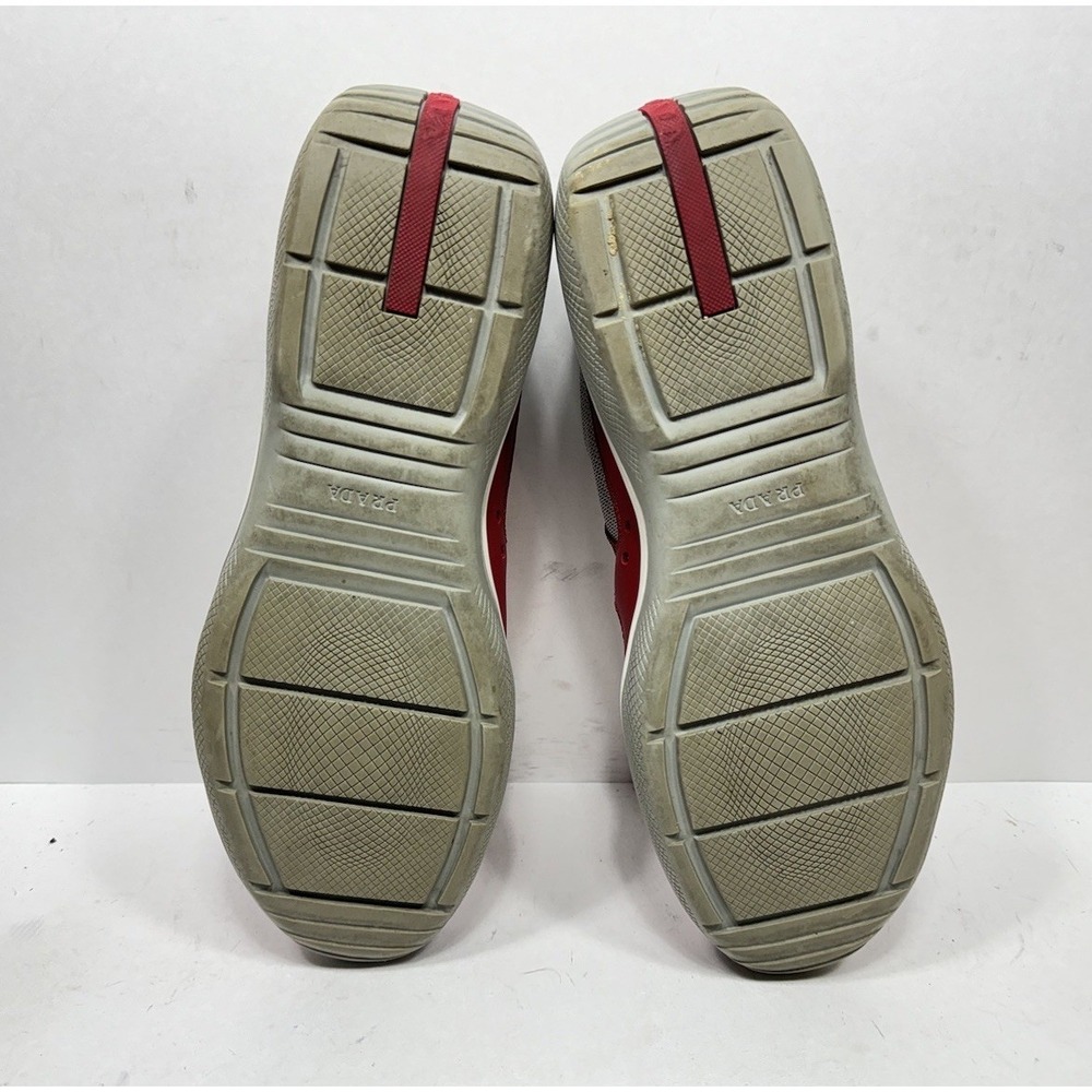 Prada America's Cup Low Sneakers Leather Grey Red Men's Size 10 US / 9UK - Picture 9 of 14